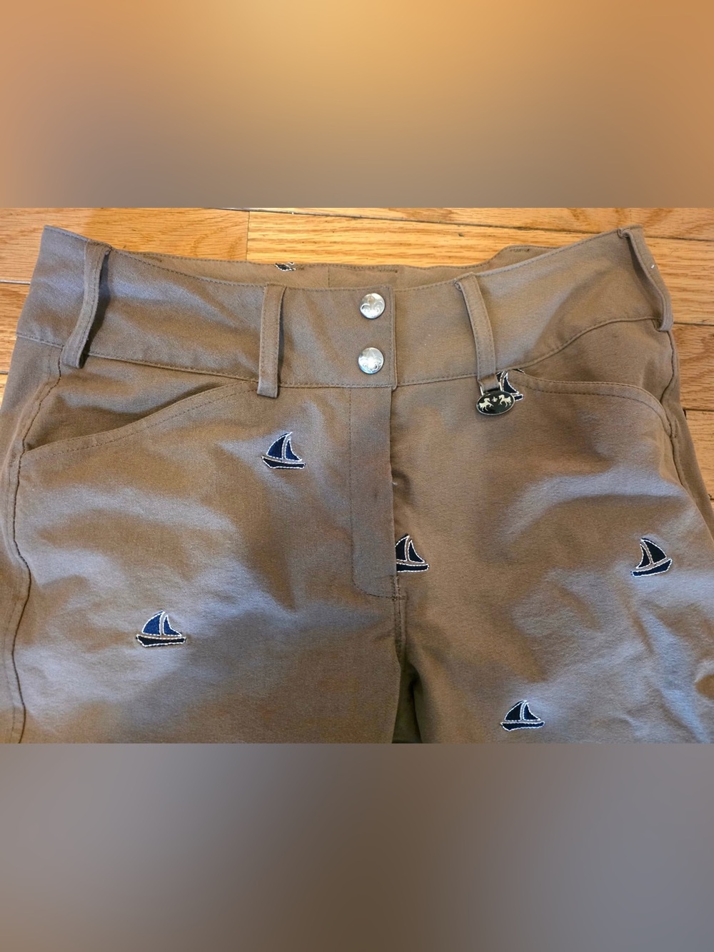 Taupe Women's Equine Couture Embroidered Sailboat Riding Pants - Picture 2 of 7